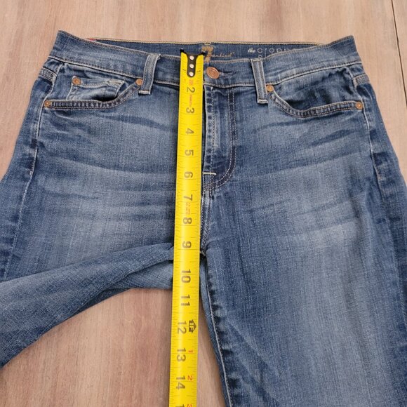 7 For All Mankind Cropped Skinny  Medium Wash Distressed Jeans Sz 28 - Picture 7 of 11